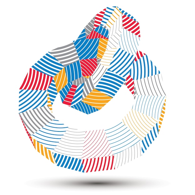 3D moderne stijlvolle abstracte gestreepte vector constructie, origami facet object opgebouwd uit verschillende geometrische delen.