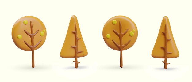 3Dモールドの木丸い木と三角形の木