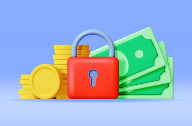 3D Money Cash with Padlock Isolated