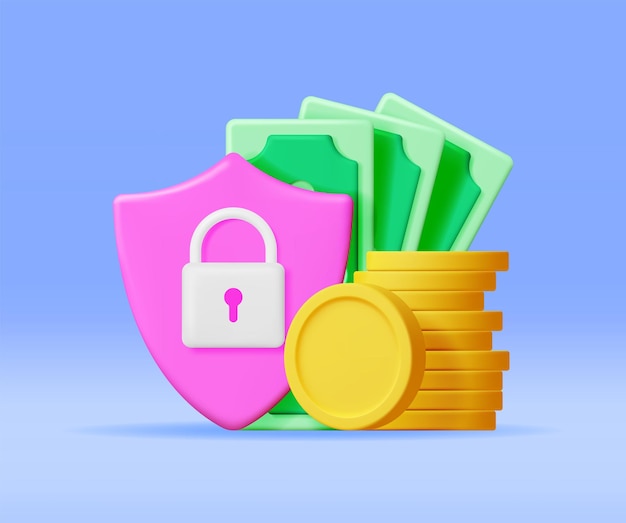 3D Money Cash with Padlock Isolated