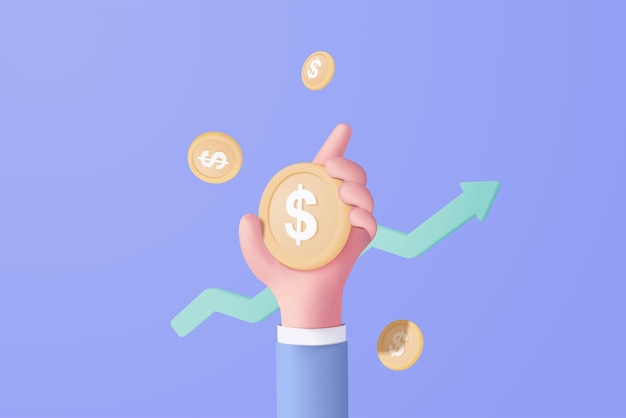 3D money coin hand holding on pastel background holding money in business hand concept online payment and payment 3d vector render concept finance investment money saving on hand isolated