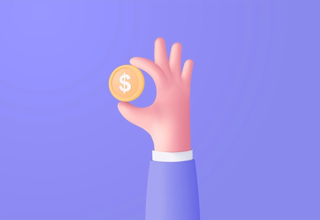 3D money coin hand holding on pastel background holding money in business hand concept online payment and payment 3d vector render concept finance investment money saving on hand isolated