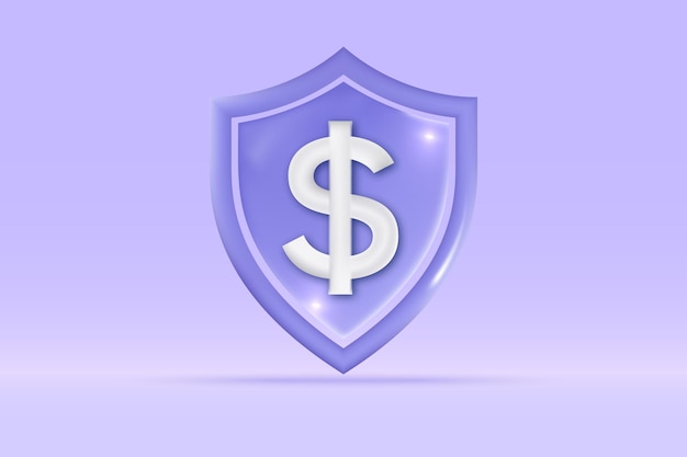 3d money dollar icon Isolated on light blue background Realistic shield money saving investment exchange finance budget concept 3d vector rendering illustration