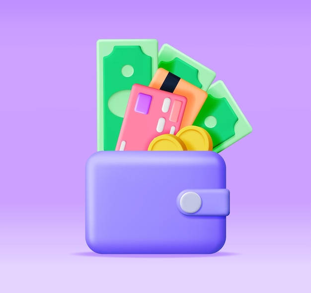 Vector 3d money and leather wallet