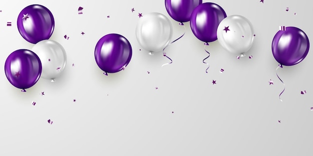 3d mooie paarse ballon ontwerp achtergrond sjabloon voor illustratie spandoek