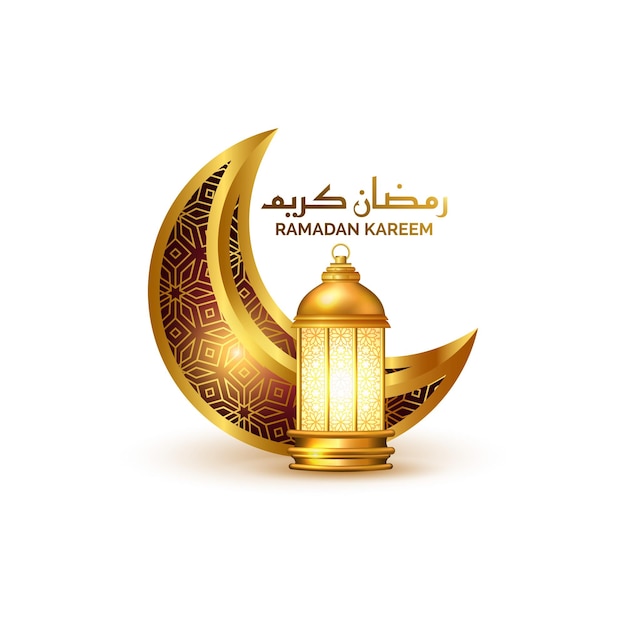 3d moon crescent ramadan ramadhan kareem gold lantern greeting illustration design