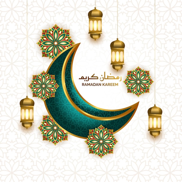 3d moon ramadan ramadhan kareem gold lantern greeting illustration design