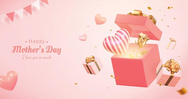 3d Mother's Day banner with gifts