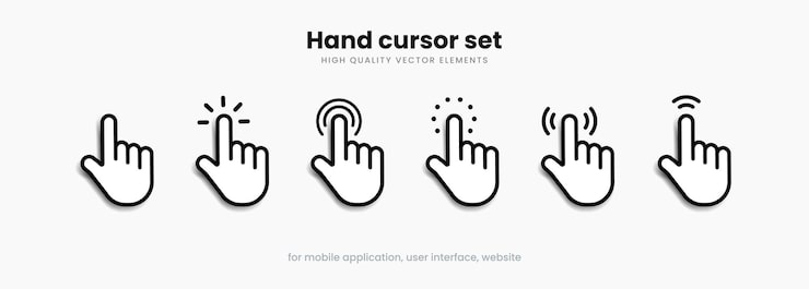 Vector 3d mouse click cursor hand cursor click icon mouse pointer arrow cursor pointer hand click button.