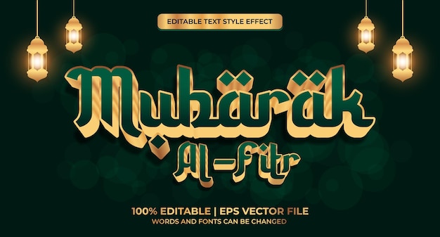 3d mubarak al fitr teksteffect bewerkbare tekststijl vectorillustratie