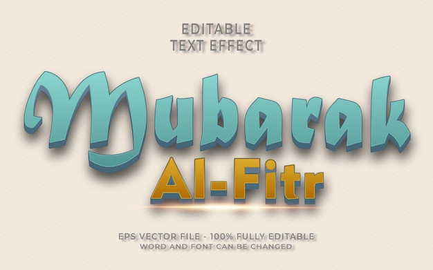 3D Mubarak Al Fitr teksteffect bewerkbare tekststijl