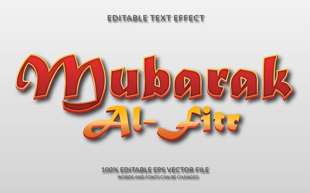 3D Mubarak Al Fitr 텍스트 효과 편집 가능한 텍스트 스타일