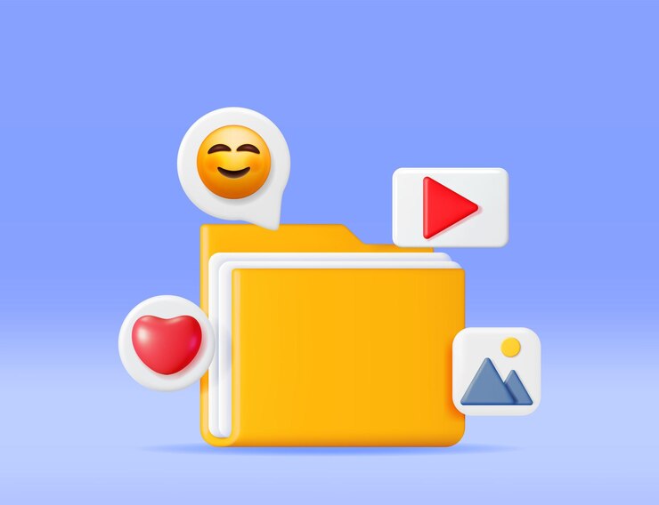 Вектор 3d-мультимедийная папка с медиафайлами