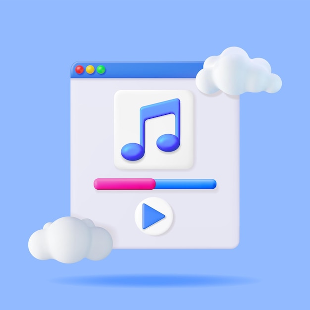 3D Music Note in Cloud in Browser Window