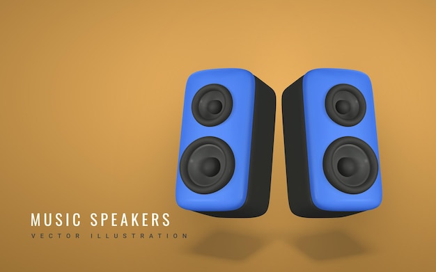 Vector 3d music speaker in plastic cartoon style vector illustration