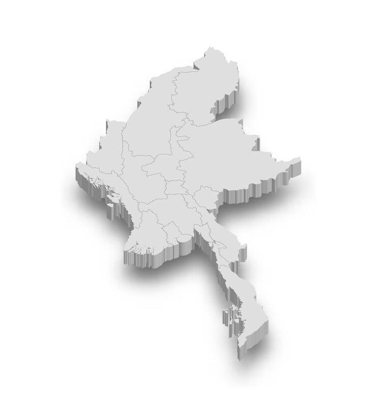 Vector 3d myanmar white map with regions isolated