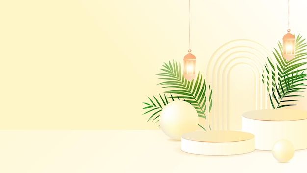 Сцена 3D-натурального продукта с кремовым подиумом и украшением листьев