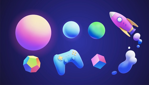 Vector 3d neon gradient object collection