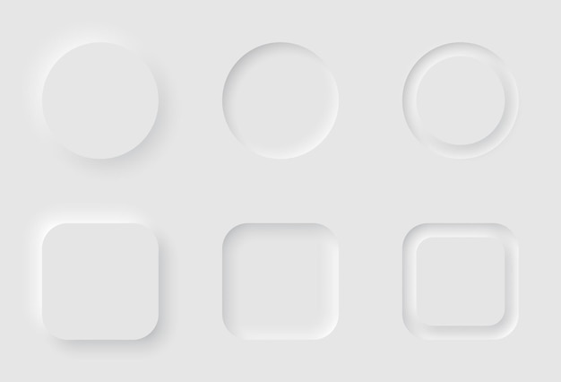 3D neumorphic shapes Square and circle modern buttons vector template