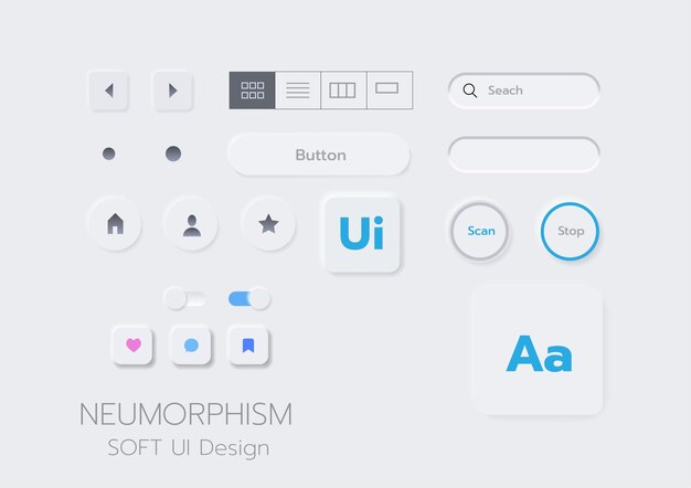 3D ニューモーフィック ソフト UI デザイン 3D ボタン