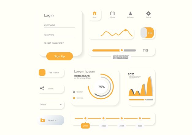 3D Neumorphic Soft UI-ontwerp 3D-knoppen