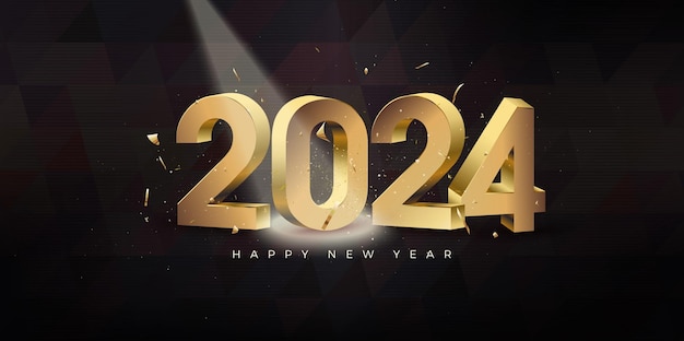 3d new year number 2024 design With shiny gold numbers exposed to light Premium design for 2024 new year celebration