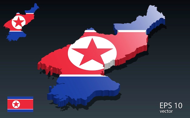 3D north korea map and flag 3D shape design Independence day concept Perspective view Vector