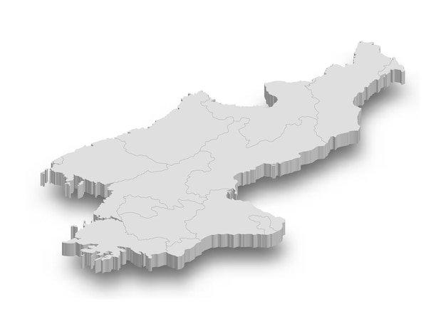 3d mappa bianca della corea del nord con regioni isolate