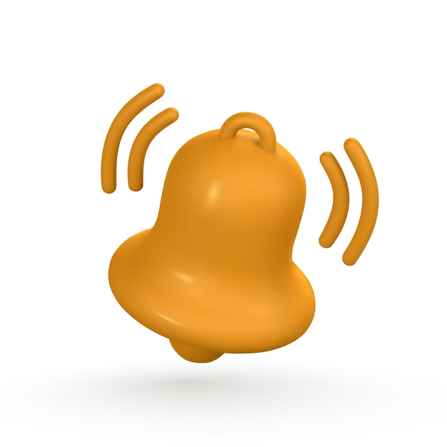 3d notification bell cute realistic yellow ringing bell vector illustration