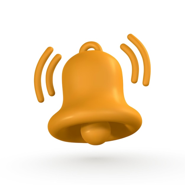 3d notification bell Cute realistic yellow ringing bell Vector illustration