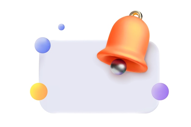 Vector 3d notification bell icon 3d render yellow ringing bell with new notification for social media reminder realistic vector icon