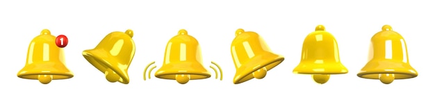 3d notification bell icon set isolated on white background