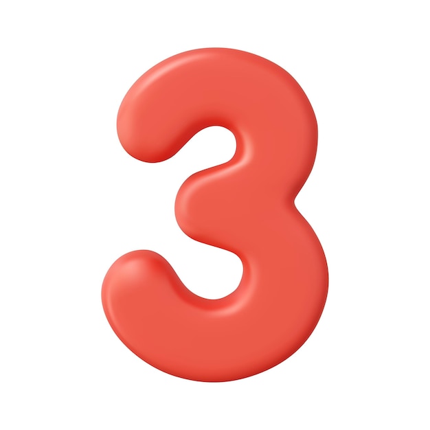 Vector 3d number 3 three number sign red color