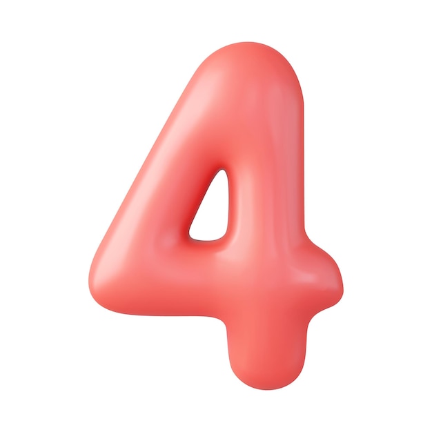 Vector 3d number 4 four number sign red color