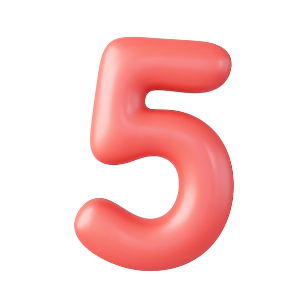 3d Number 5 Five Number sign red color