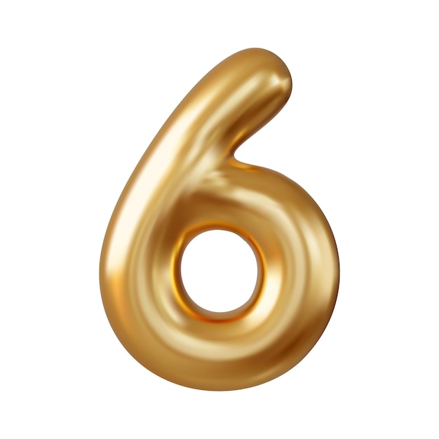 3d Number 6 six Number sign gold color