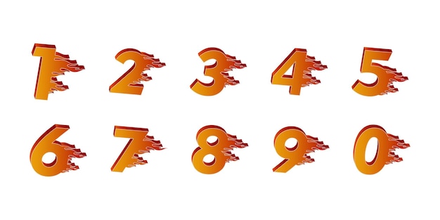 3D Number With Fire Ornament Vector Collection