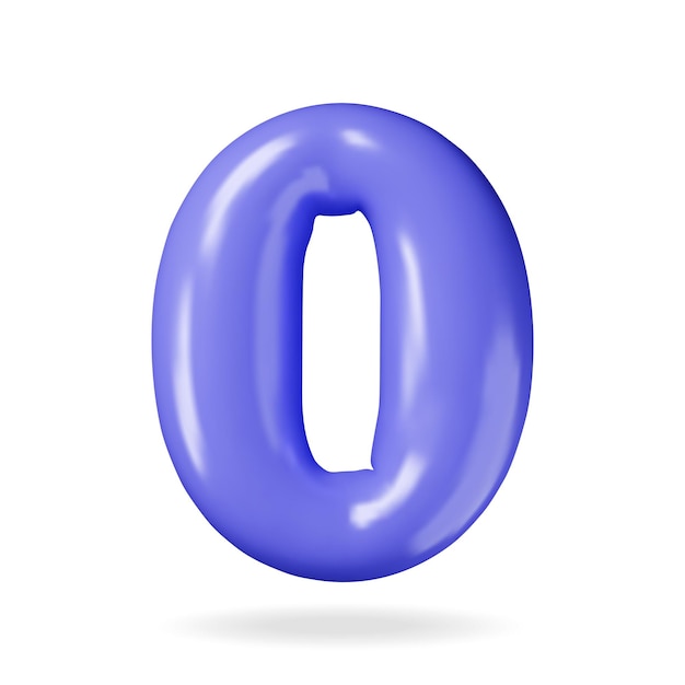 3D Number Zero in Balloon Style Isolated Render 0 Number Sign in Blue Color Realistic Null Number Symbol Cartoon Vector Illustration