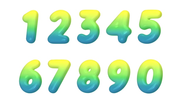 3D numbers plastic green from 0 to 9 Vector illustration