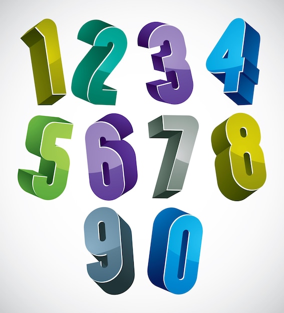 Vector 3d numbers set in blue and green colors made with round shapes, colorful glossy numerals for advertising and web design.