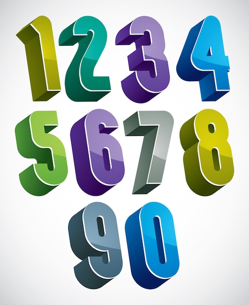 3d numbers set in blue and green colors made with round shapes, colorful glossy numerals for advertising and web design.