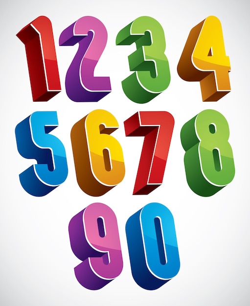 Vector 3d numbers set made with round shapes, colorful glossy numerals for advertising and web design.