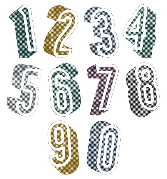 3d numbers with halftone dots textures stylish simple shaped numerals for design