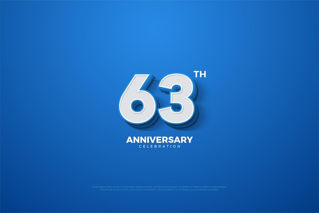 63주년에 매끄러운 그림자 숫자가 있는 3d 숫자.