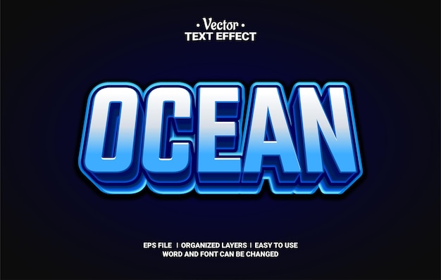 Vector 3d ocean blue bewerkbare vectorteksteffect