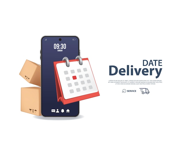 벡터 3d 온라인 날짜 배송 모바일 벡터 일러스트레이션에서 빠른 응답 배송 패키지 배송
