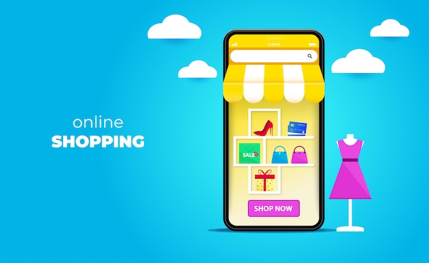 3d Online Shopping On Websites Or Mobile Applications Concepts