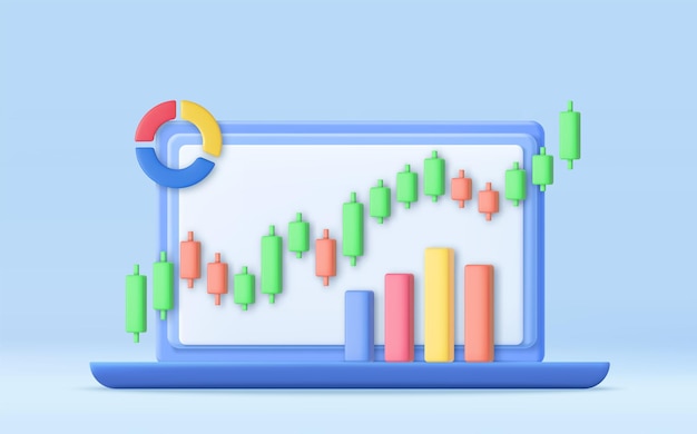 3D online stock trading with laptop