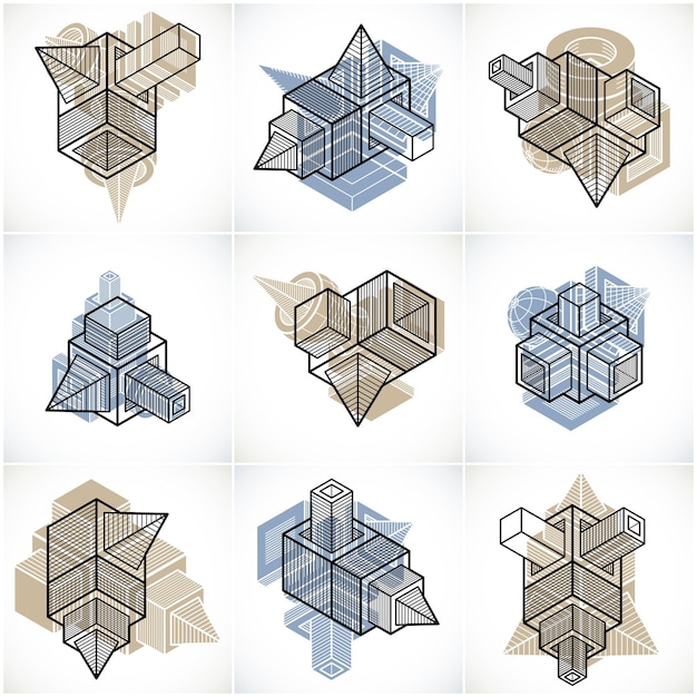 Vector 3d-ontwerpen, set van abstracte vectorvormen.