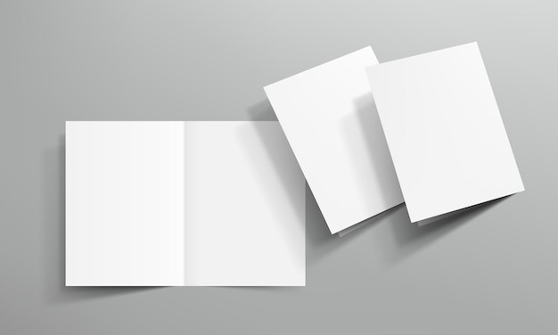 Vector 3d open blank clear square book on gray background